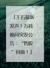 王石最新发声！万科晚间突发公告：“售股”回血！